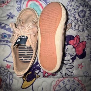 Sperry Rose Goldish Sparkly Toddler Velcro shoes made